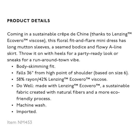 MADEWELL Dress Womens 2 Long Sleeve Mini NEW Ditsy Floral Black Blue NM453 - Picture 3 of 15